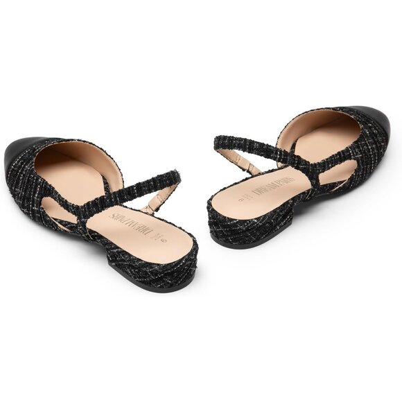 Dream Pairs Women's Black Faux Leather Cap Toe Slingback Ballet Flats Shoes - Picture 3 of 6